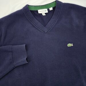 Lacoste Navy V-Neck Pullover Sweater Mens 4XL Preppy Croc Classic Fit Cotton